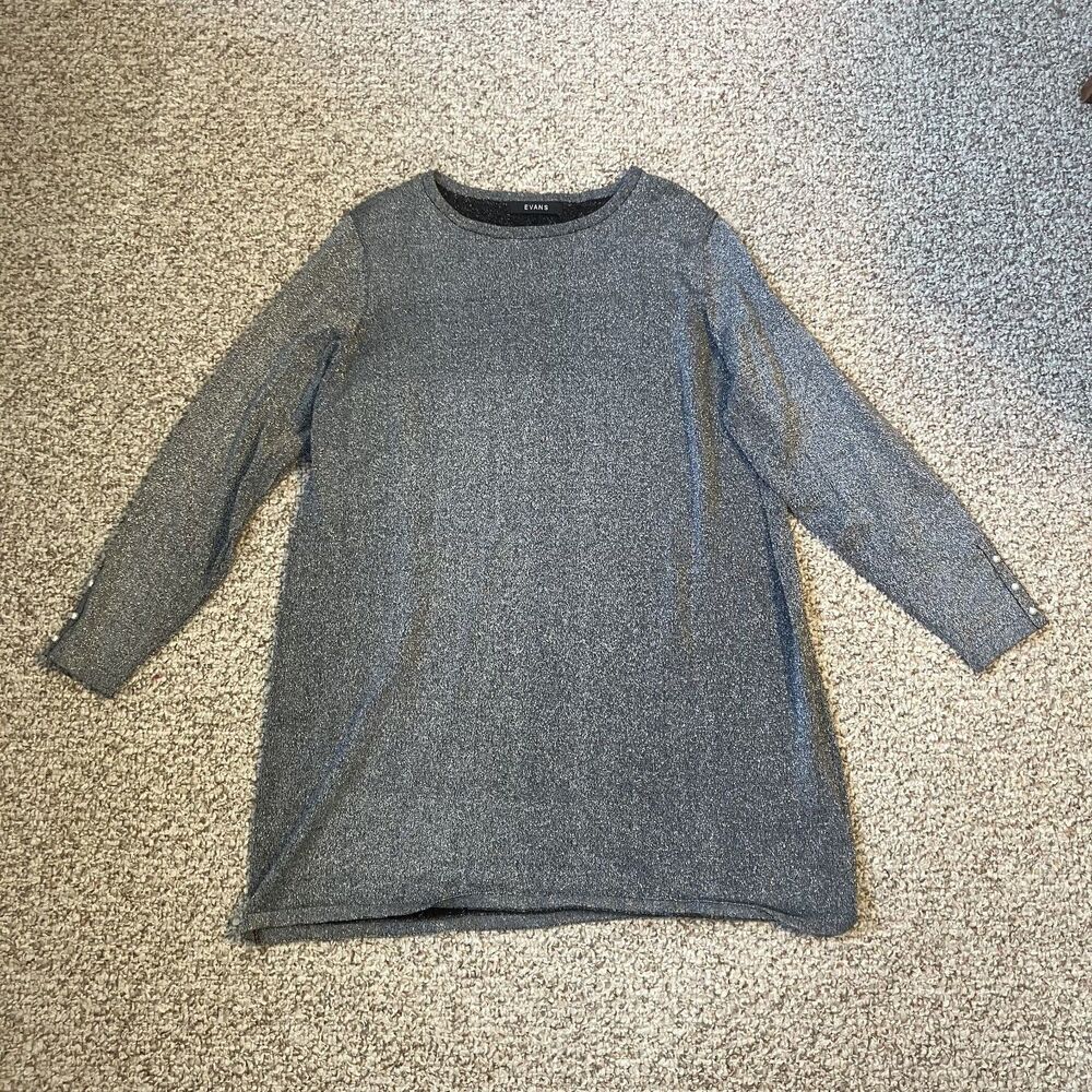 NEW Evans Womens Metallic Silver Sweater Dress Plus Size 22-24 Tunic Long Sleeve